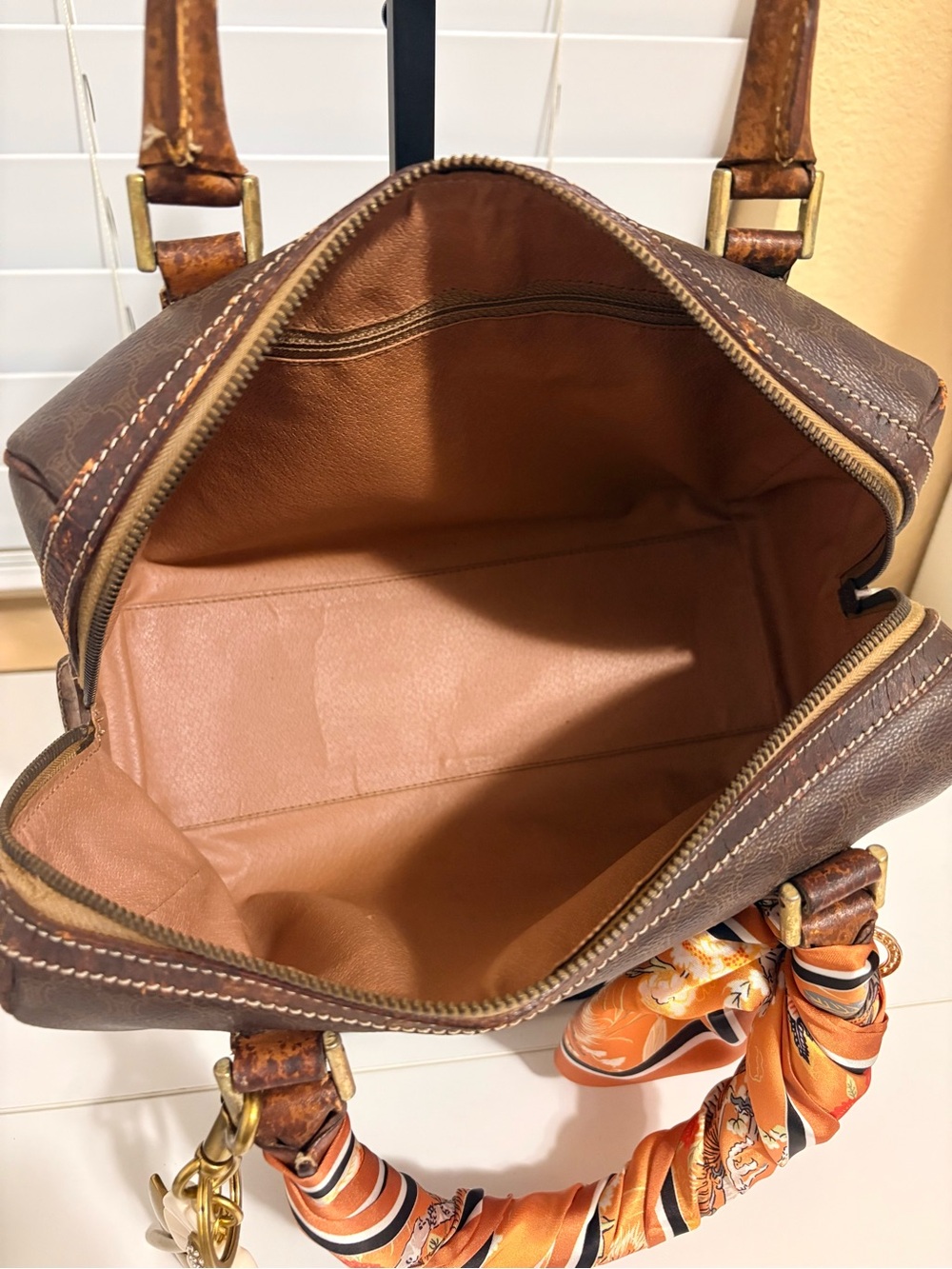 Celine Brown Satchel with Orange Scarf Detail - Picture 8 of 9